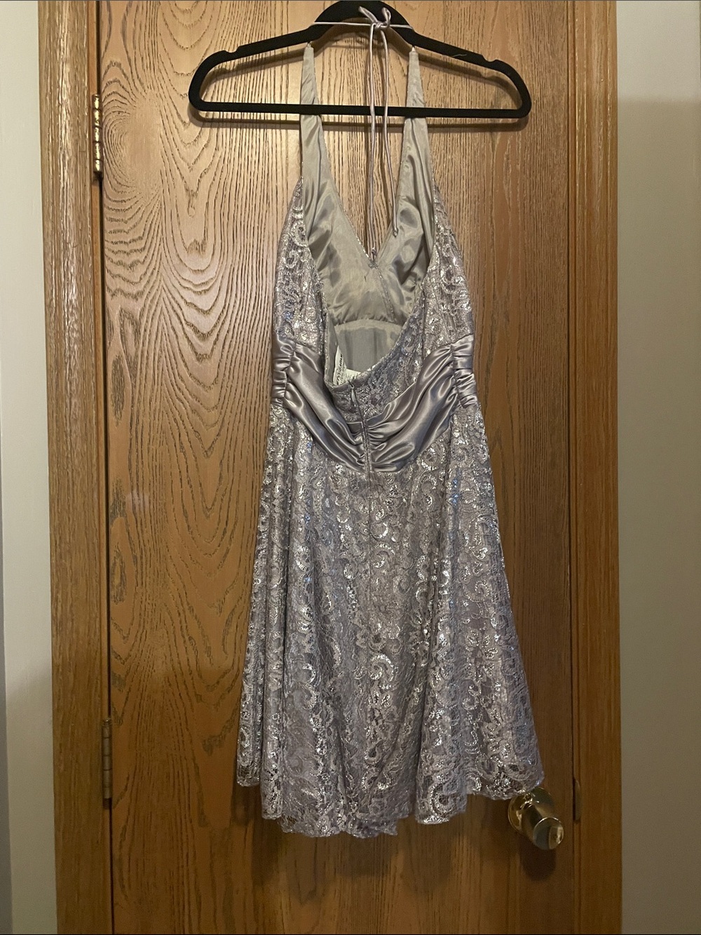Betsy & Adam Shimmery Silver Lace Evening Dress - Picture 4 of 5